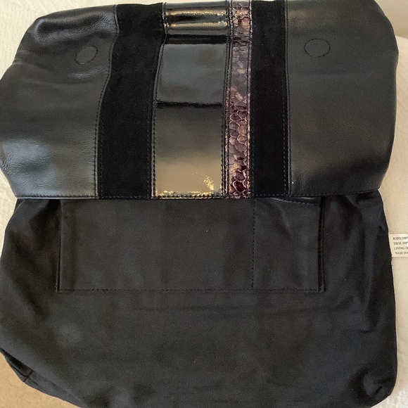 EUC Halston Heritage Black Leather suede shoulder crossbody gold chain - Picture 7 of 17